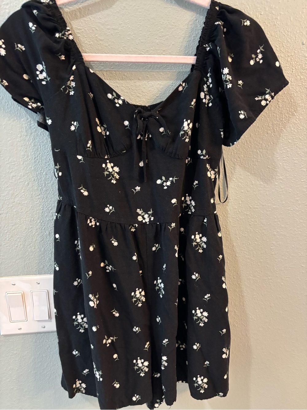 Hollister Black Floral Tie-Front Mini Dress